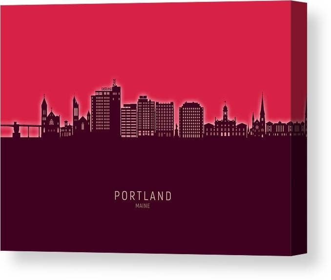 Portland Canvas Print featuring the digital art Portland Maine Skyline #77 by Michael Tompsett