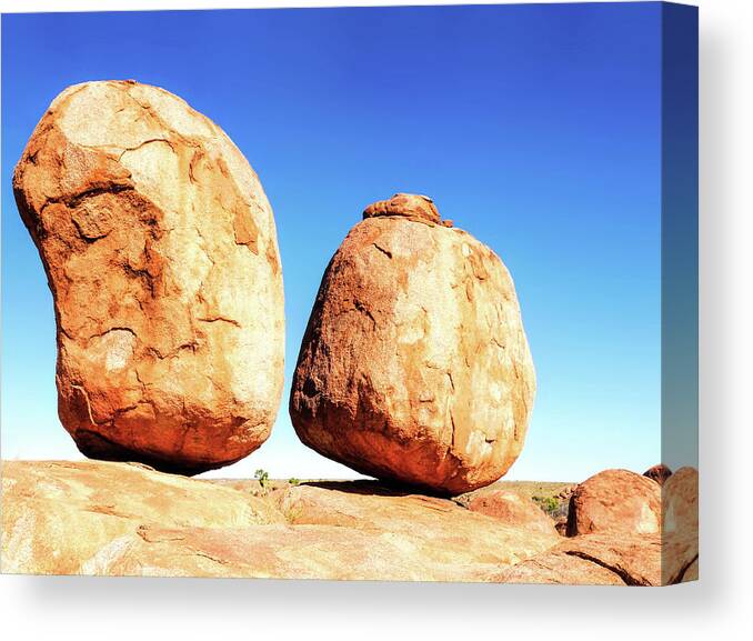 Australia Rocks Canvas Print featuring the photograph Precarious - Karlu Karlu - Devils Marbles, Northern Territory by Lexa Harpell