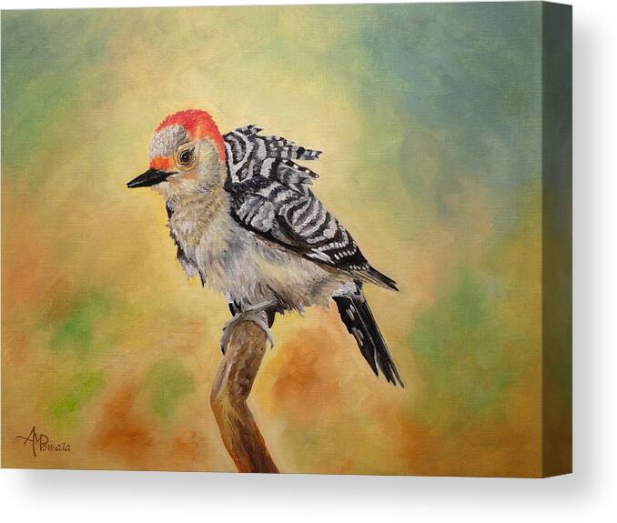 Woodpecker Canvas Print featuring the painting Pretty Woodpecker by Angeles M Pomata