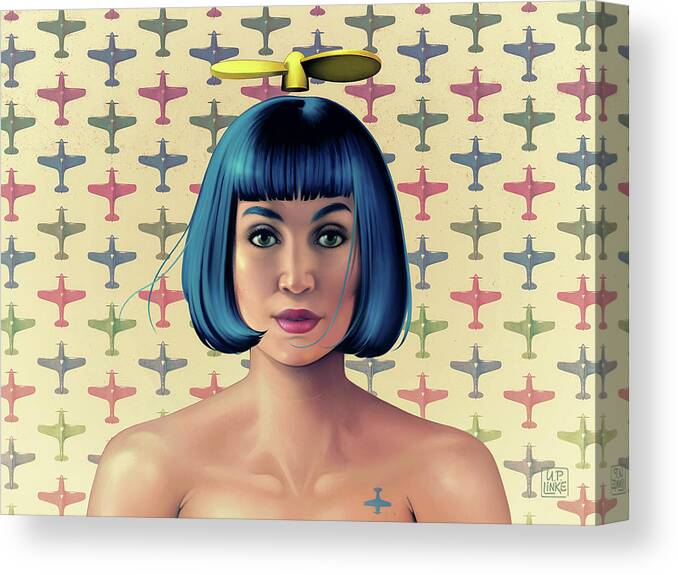 Pop Canvas Print featuring the mixed media Propeller Gal by Udo Linke