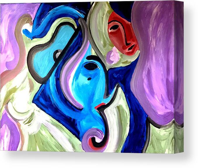 Digital Art Canvas Print featuring the painting Purple-Blue Jazz Faces by Bodo Vespaciano