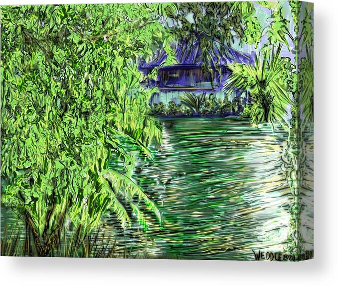 Lake Canvas Print featuring the digital art Quiet Reflection, Elmendorf Lake by Angela Weddle