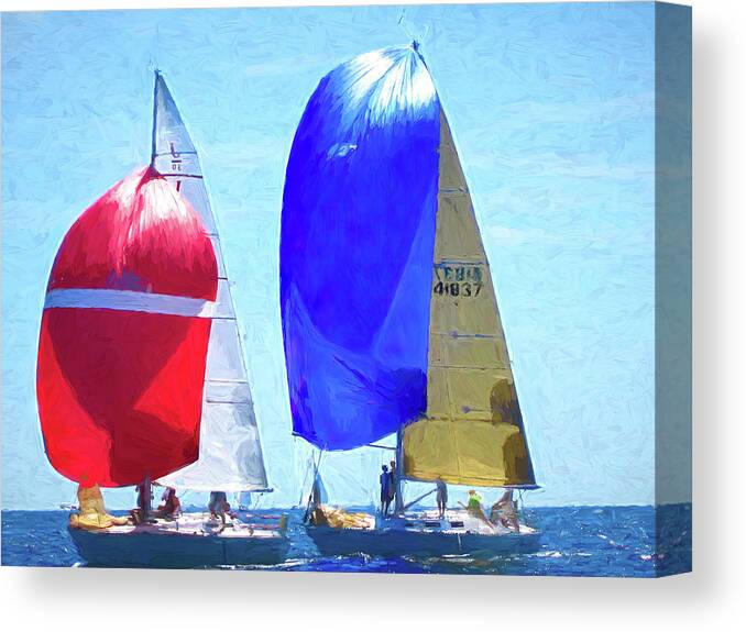Sail Canvas Print featuring the digital art Race To The Finish by Deb Bryce