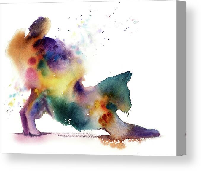 Watercolor Painting Canvas Print featuring the painting Rainbow cat by Sophia Rodionov