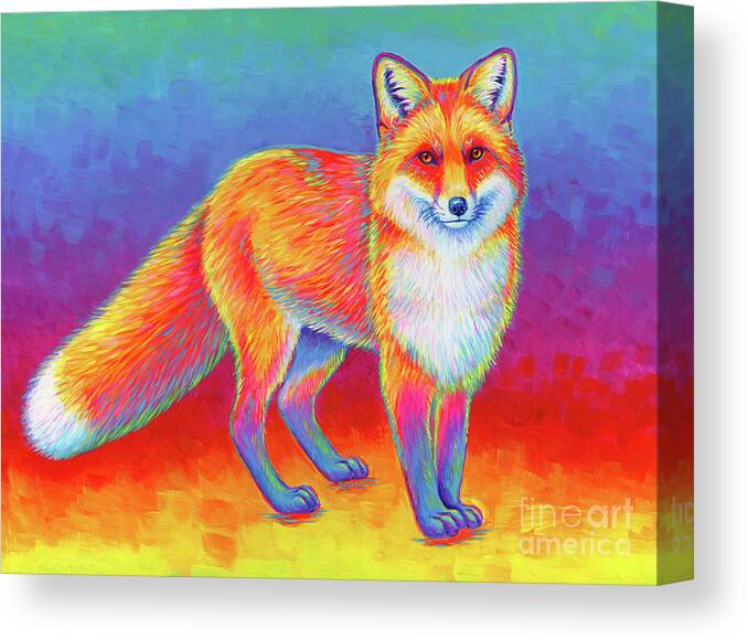 Red Fox Canvas Print featuring the painting Rainbow Red Fox by Rebecca Wang