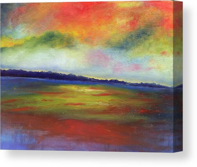 Rainbow Canvas Print featuring the painting Rainbow Sunset Reflections on the Water by Susan Grunin