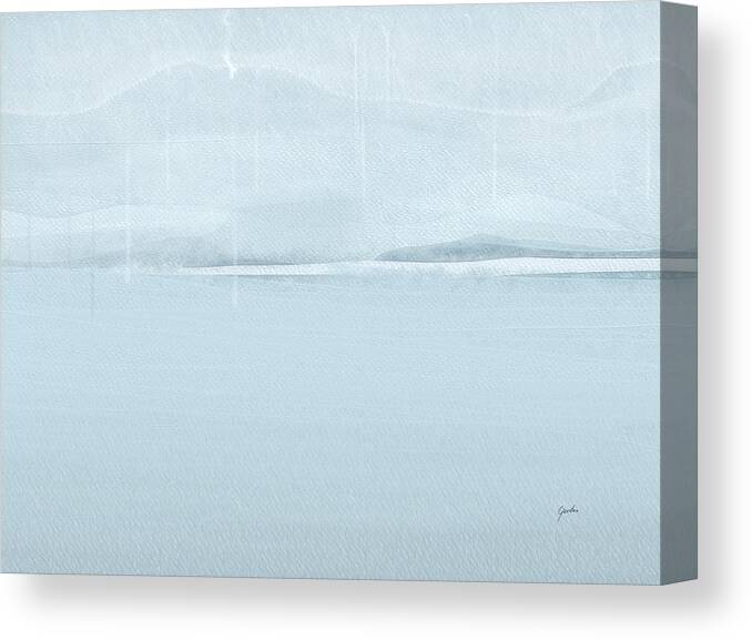 Abstract Canvas Print featuring the painting Rainy Beach Winter Day - Abstract Minimalist Landscape Art painting In Pastel Tones by iAbstractArt