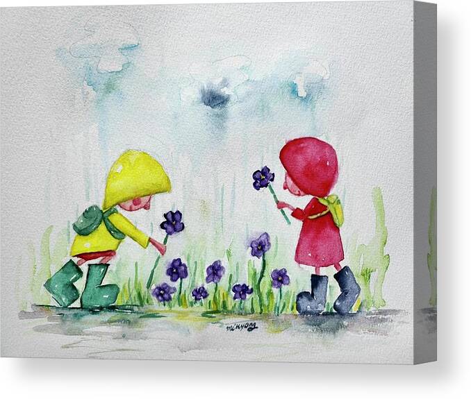  Canvas Print featuring the painting Rainy Day Picnic by Mikyong Rodgers