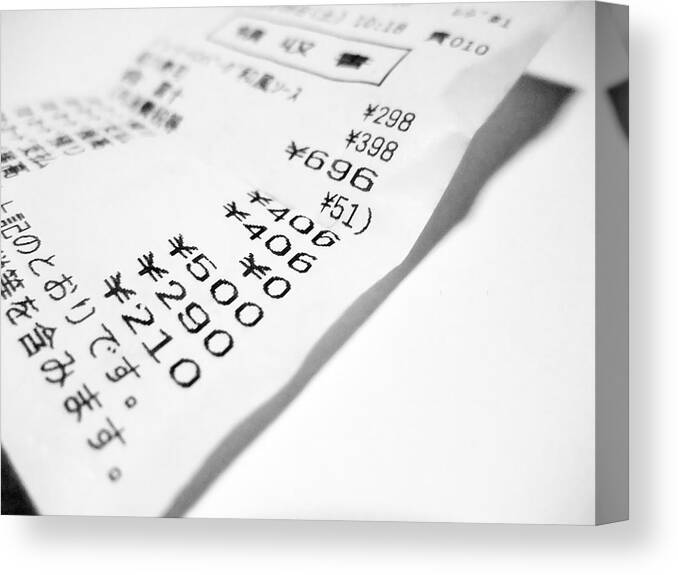 White Background Canvas Print featuring the photograph Receipt by Laymul