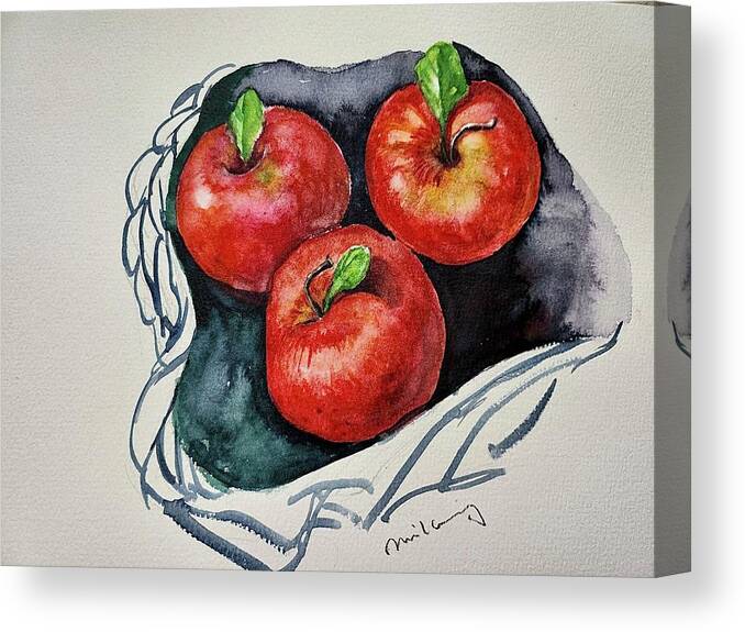  Canvas Print featuring the painting Red Apples by Mikyong Rodgers