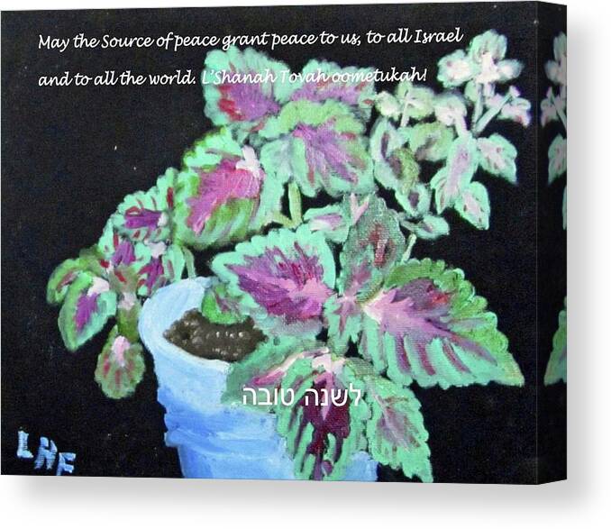 Rosh Hashanah Canvas Print featuring the painting RH card with coleus 5782 by Linda Feinberg
