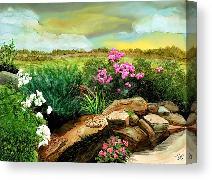 Rocks Canvas Print featuring the painting Roadside Landscaping by Tammy Crawford