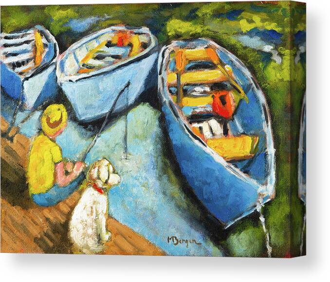 Rowboats Canvas Print featuring the painting Rowboats at Clear Lake, OR by Mike Bergen