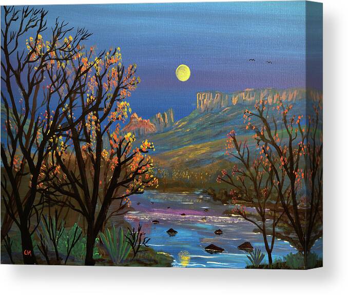 Sabino Canvas Print featuring the painting Sabino Canyon Moonrise by Chance Kafka