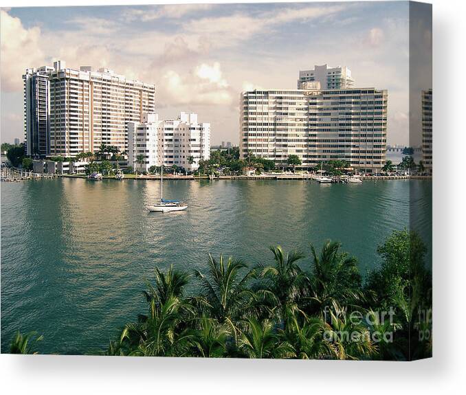 Miami Beach Canvas Print featuring the photograph Sailboat In Miami Beach Florida by Phil Perkins