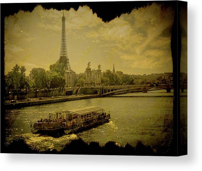 Sailing Canvas Print featuring the digital art Sailing the Seine_ Vintaged by Christine Ley