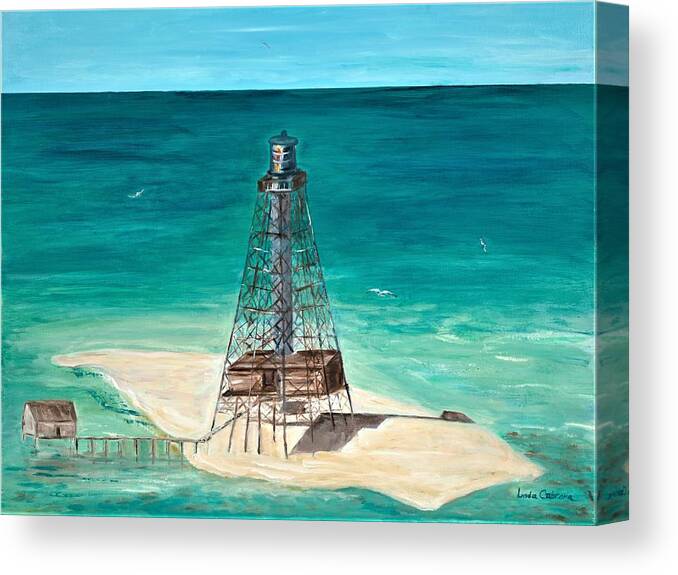 Sand Key Canvas Print featuring the painting Sand Key Lighthouse by Linda Cabrera
