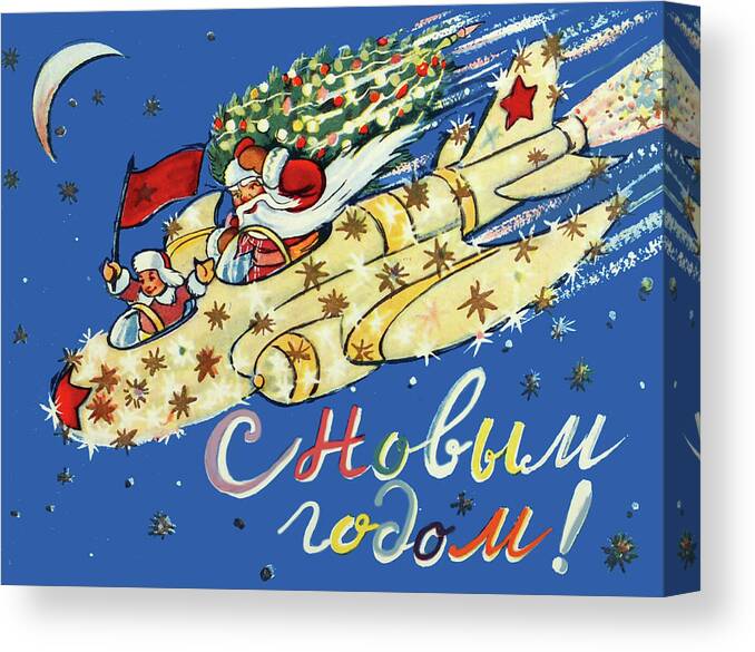 Santa Claus Canvas Print featuring the digital art Santa is Coming on Soviet Airplane by Long Shot