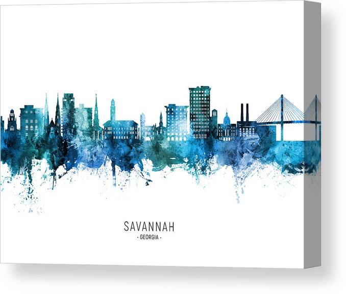 Savannah Canvas Print featuring the digital art Savannah Georgia Skyline #08 by Michael Tompsett