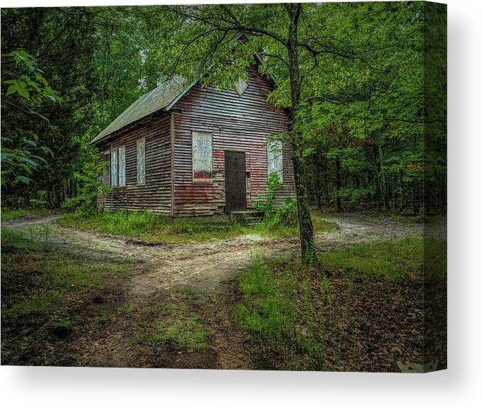 Atsion Canvas Print featuring the photograph Schoolhouse In The Woods by Kristia Adams