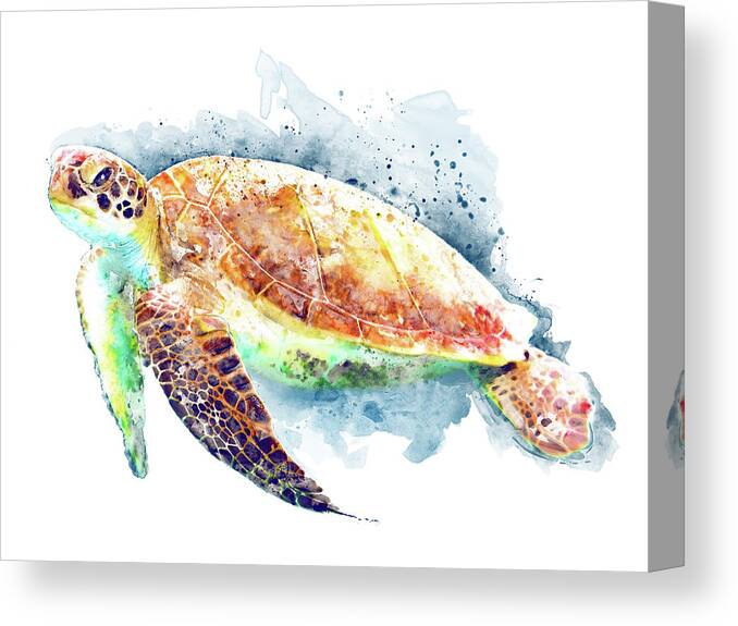 Sea Turtle Canvas Print featuring the painting Sea Turtle by Marian Voicu