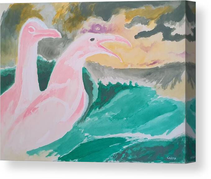 Seagulls Canvas Print featuring the painting Seagulls with Waves by Enrico Garff