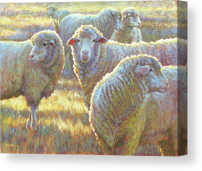 Rita Kirkman Canvas Print featuring the pastel Seeking Social Sheep by Rita Kirkman