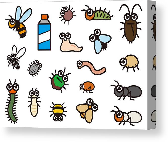 Tick Canvas Print featuring the drawing Set of deformed illustrations of pest control by Ankomando
