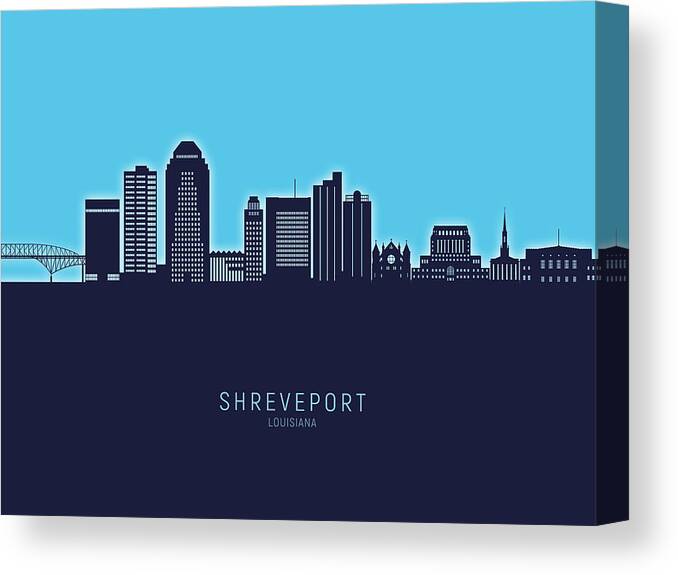 Shreveport Canvas Print featuring the digital art Shreveport Louisiana Skyline #28 by Michael Tompsett