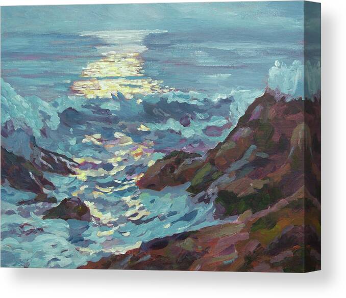Seascape Canvas Print featuring the painting Silver Moonlight by David Lloyd Glover