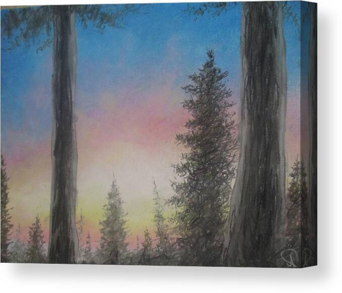 Forest Sky Canvas Print featuring the pastel Skittled Delight by Jen Shearer