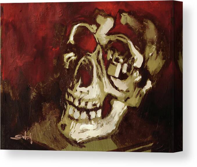 Skull Canvas Print featuring the painting Skull in Red Shade by Sv Bell