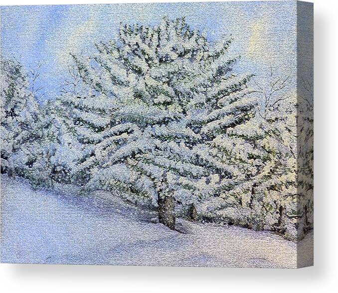 Snow Canvas Print featuring the painting Snowfall Trees by Kelly Mills