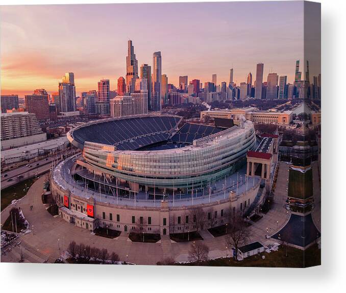 Chicago Canvas Print featuring the photograph Soldier Field Sunset by Bobby K