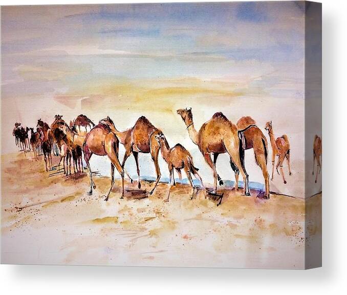 Desert Canvas Print featuring the painting Spirit of desert by Khalid Saeed