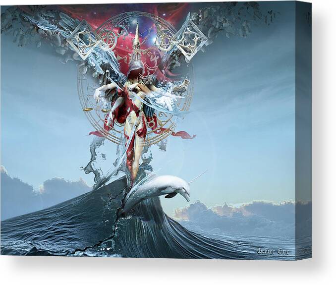 Digital Art Canvas Print featuring the digital art Spirit of Zodiac Astrology or Angel of Stars by George Grie