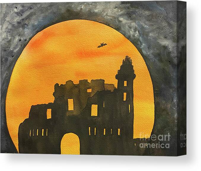 Moon Canvas Print featuring the painting Spooky Castle by Lisa Neuman