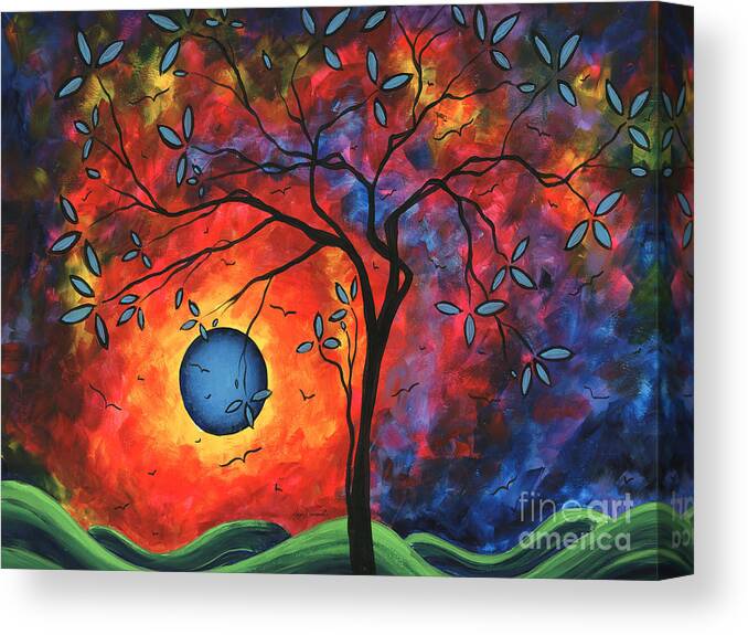 Landscape Canvas Print featuring the painting Spring Blooms Original Landscape Bird Tree Painting by Megan Duncanson by Megan Aroon