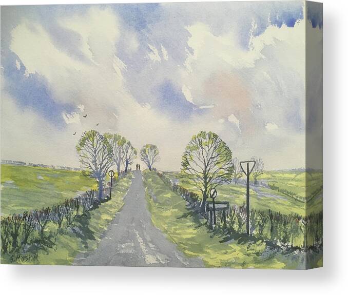 Watercolour Canvas Print featuring the painting Spring Sky over York Road, Kilham by Glenn Marshall