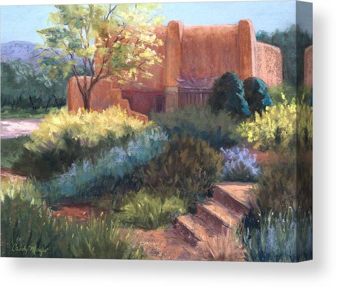 Santa Fe Landscape Canvas Print featuring the pastel Springtime Adobe by Candy Mayer