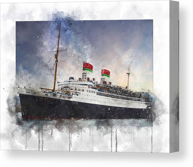 Steamer Canvas Print featuring the digital art S.S. Conte di Savoia by Geir Rosset