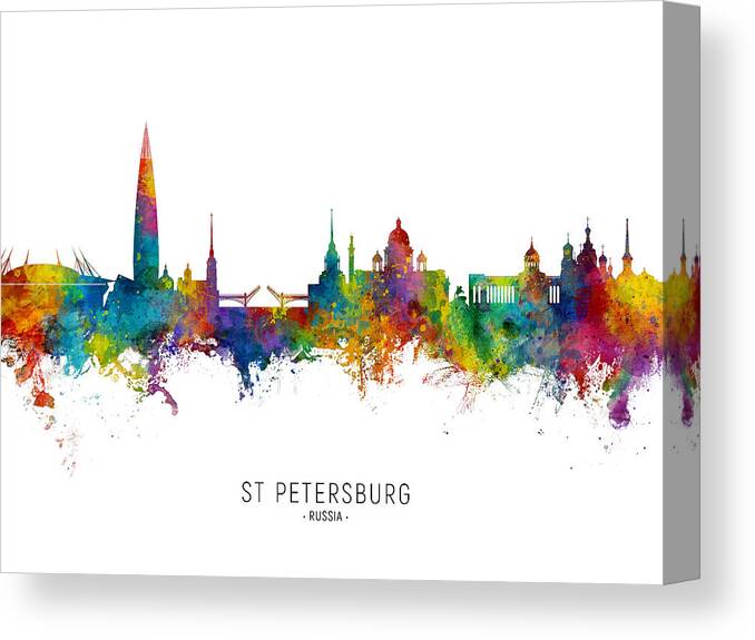St Petersburg Canvas Print featuring the digital art St Petersburg Russia Skyline #28 by Michael Tompsett