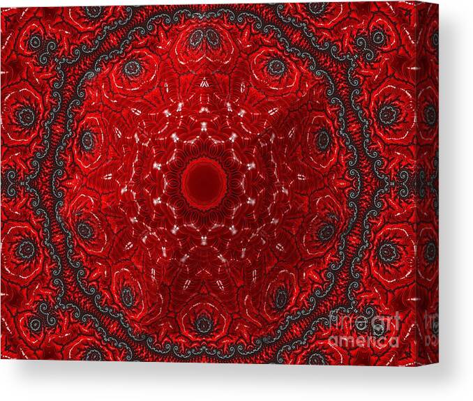 Stained Glass Volcano Abstract Fractal Kaleidoscope Mandala Canvas Print featuring the digital art Stained Glass Volcano Abstract Fractal Kaleidoscope Mandala by Rose Santuci-Sofranko