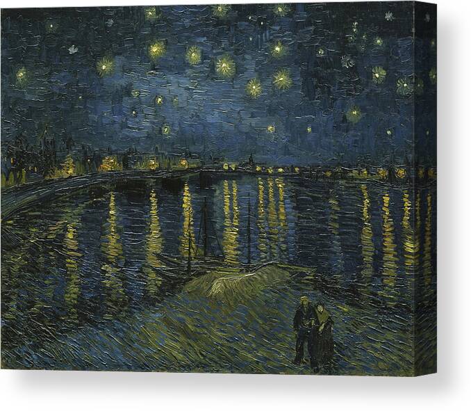 Vincent Van Gogh Canvas Print featuring the painting Starry Night on the Rhone - Vincent van Gogh - 1888 by War Is Hell Store