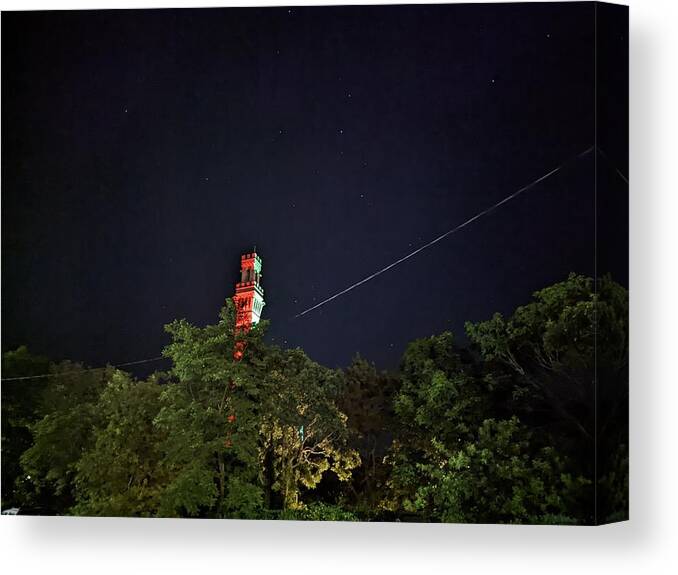 Stars Canvas Print featuring the photograph Starry Night Over Pilgrim Monument by Annalisa Rivera-Franz