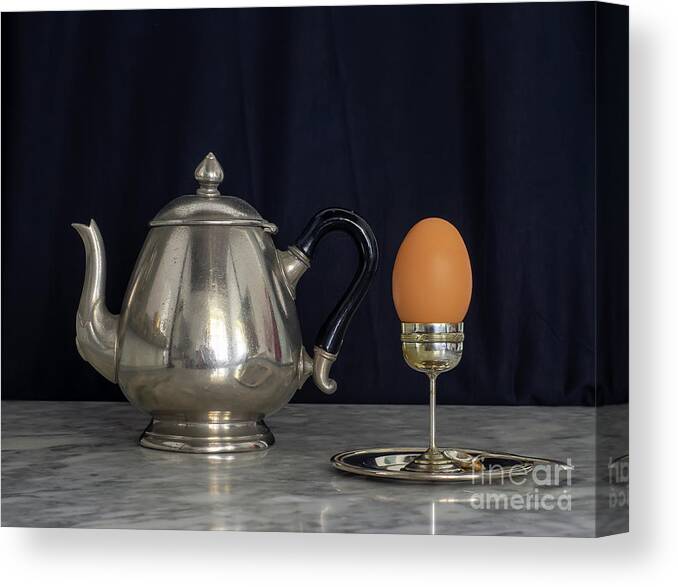 Patina Canvas Print featuring the photograph Sterling Silver Eggcup and Teapot Black Background Still Life by Pablo Avanzini