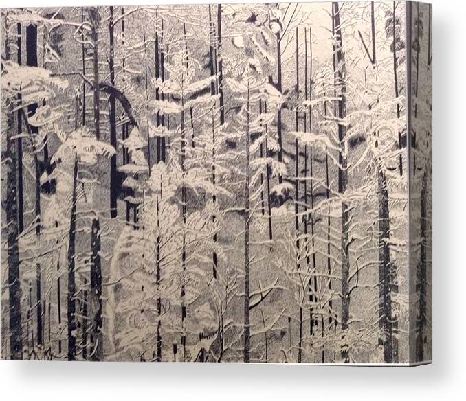 Black Canvas Print featuring the drawing Stippled Forest by Bryan Brouwer