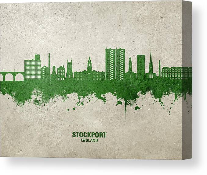 Stockport Canvas Print featuring the digital art Stockport England Skyline #02 by Michael Tompsett