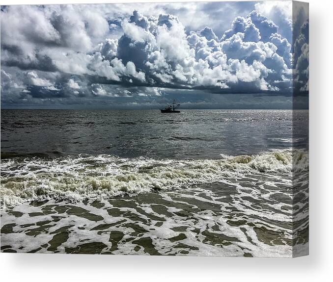 Ocean Canvas Print featuring the photograph Stormy Boat by David Beechum