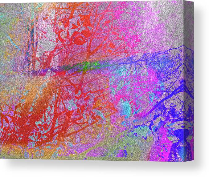 Colorful Canvas Print featuring the mixed media Sublime Colours Under the Trees and Sunkissed Abstract Landscape by Itsonlythemoon -